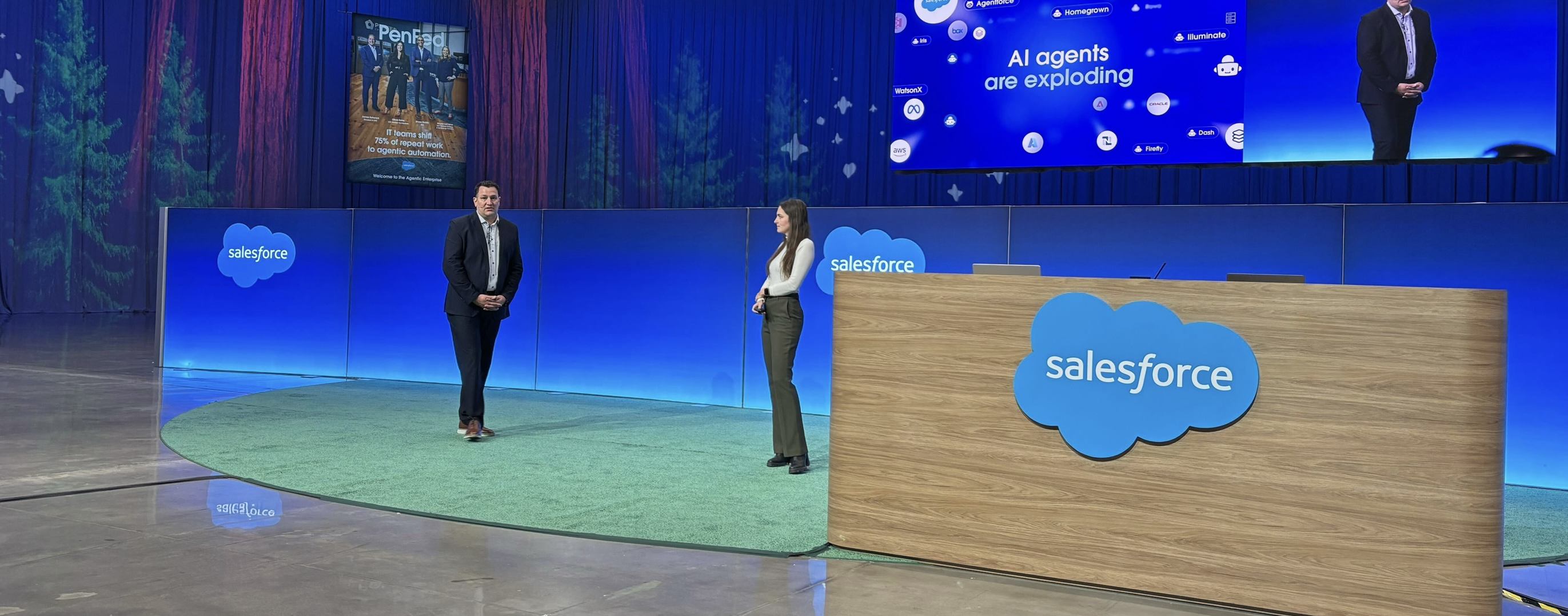 Sonya Wach presenting on stage at a Salesforce conference
